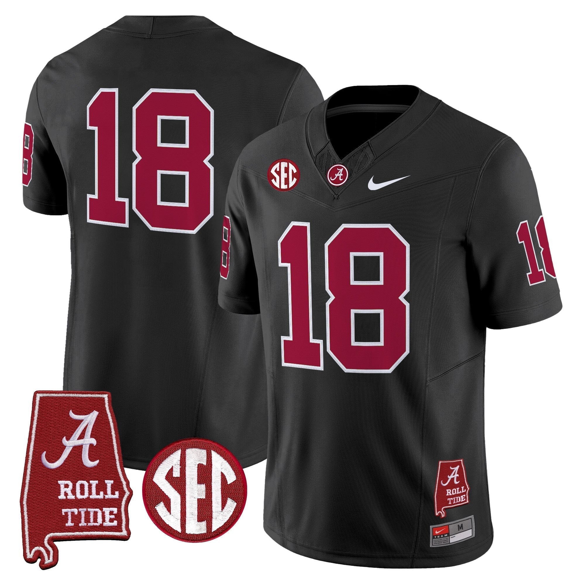 #18 Crimson Alabama Crimson Tide Throwback Jersey - Alabama Map Stitched - Black