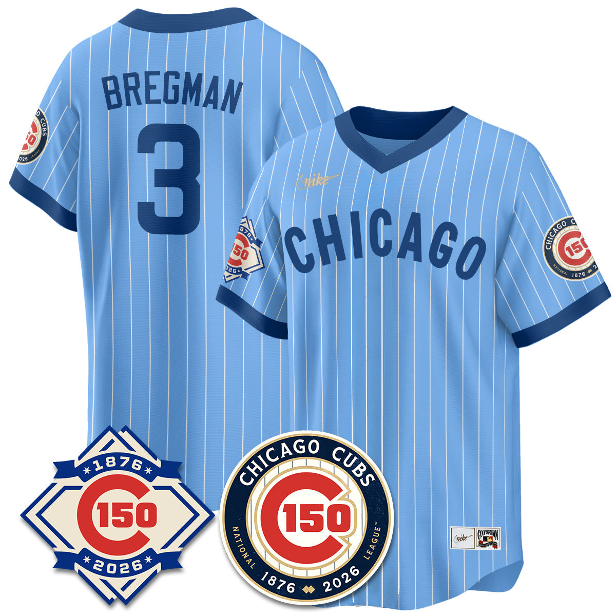 Alex Bregman #3 Chicago Cubs Throwback Jersey - 150th Anniversary Stitched - Blue
