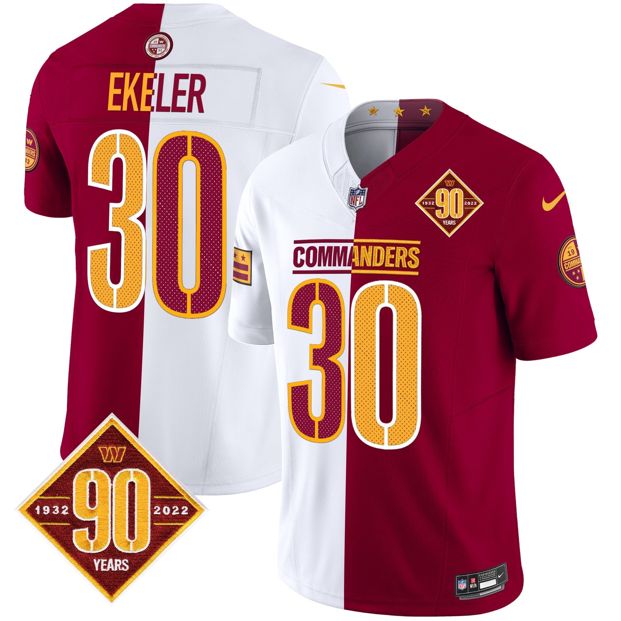 Austin Ekeler Washington Commanders 90th Anniversary Jersey Stitched - Half