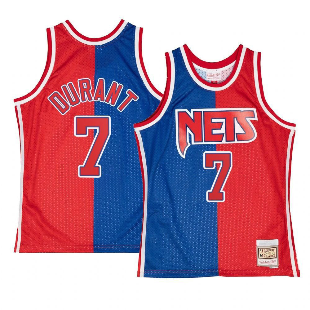 Brooklyn Nets Retro Kevin Durant #7 Jersey Blue Red Split