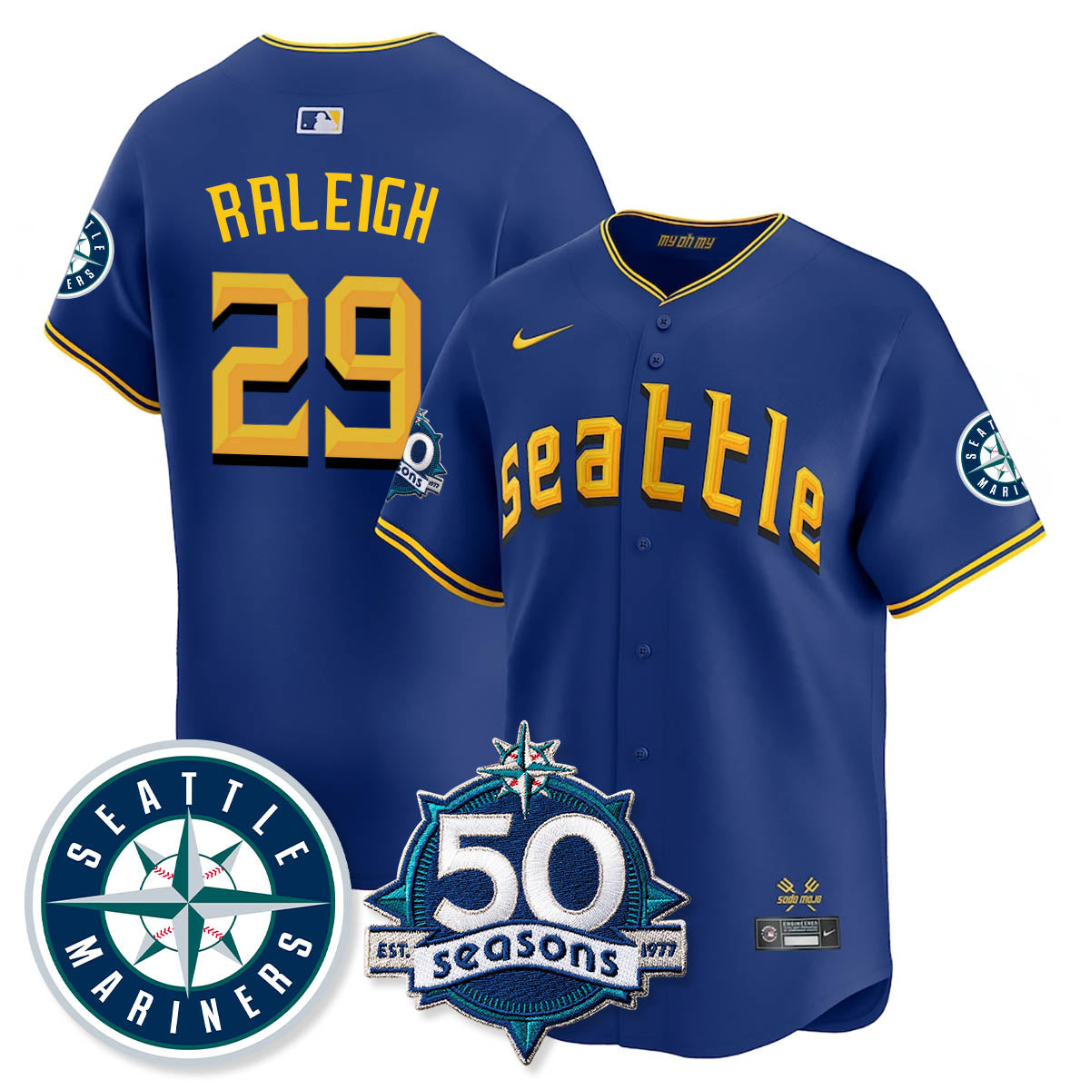 Cal Raleigh #29 Seattle Mariners Limited Jersey - 50th Anniversary Stitched - City Connect