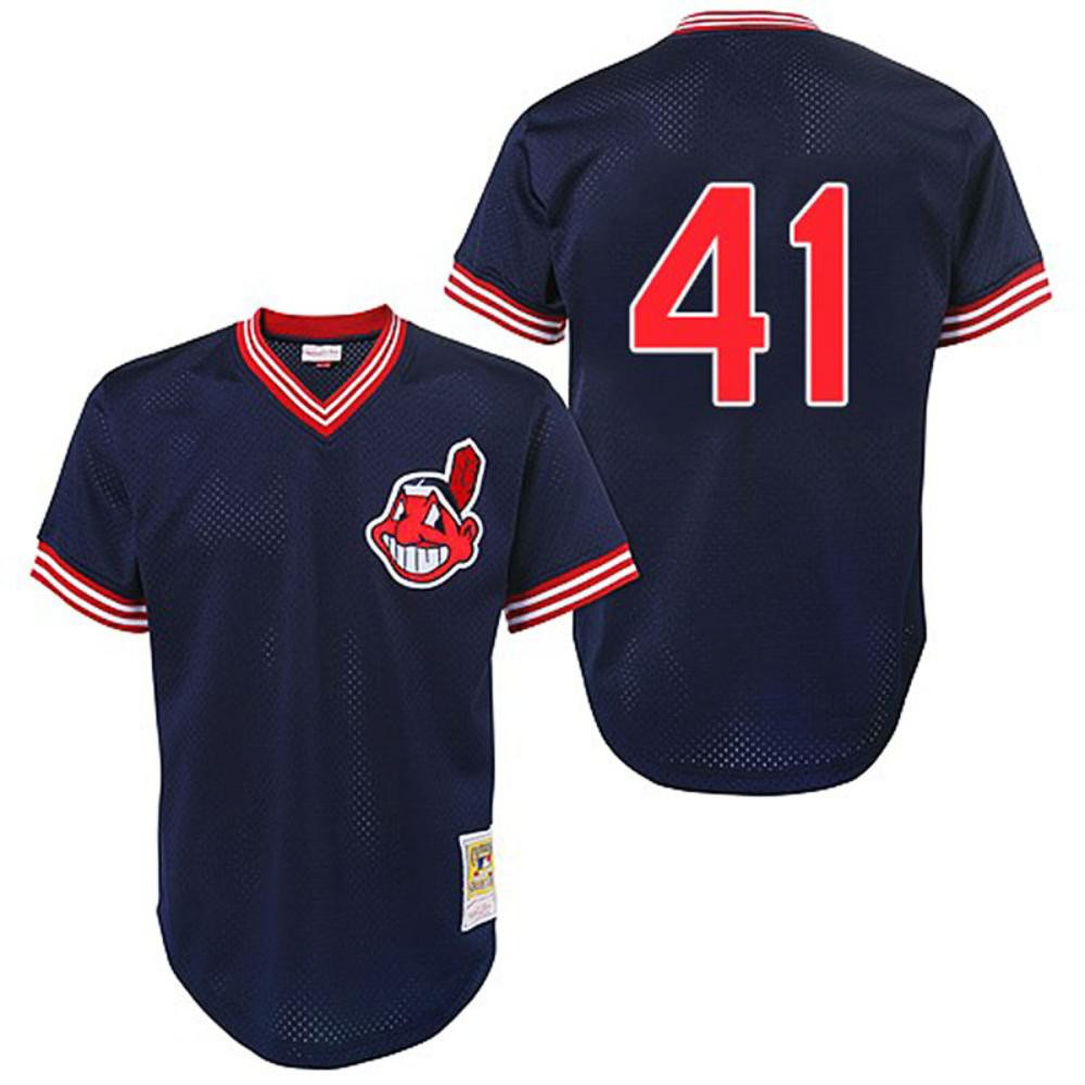 Carlos Santana #41 Cleveland Indians Throwback Mesh Pullover Limited Jersey - Navy