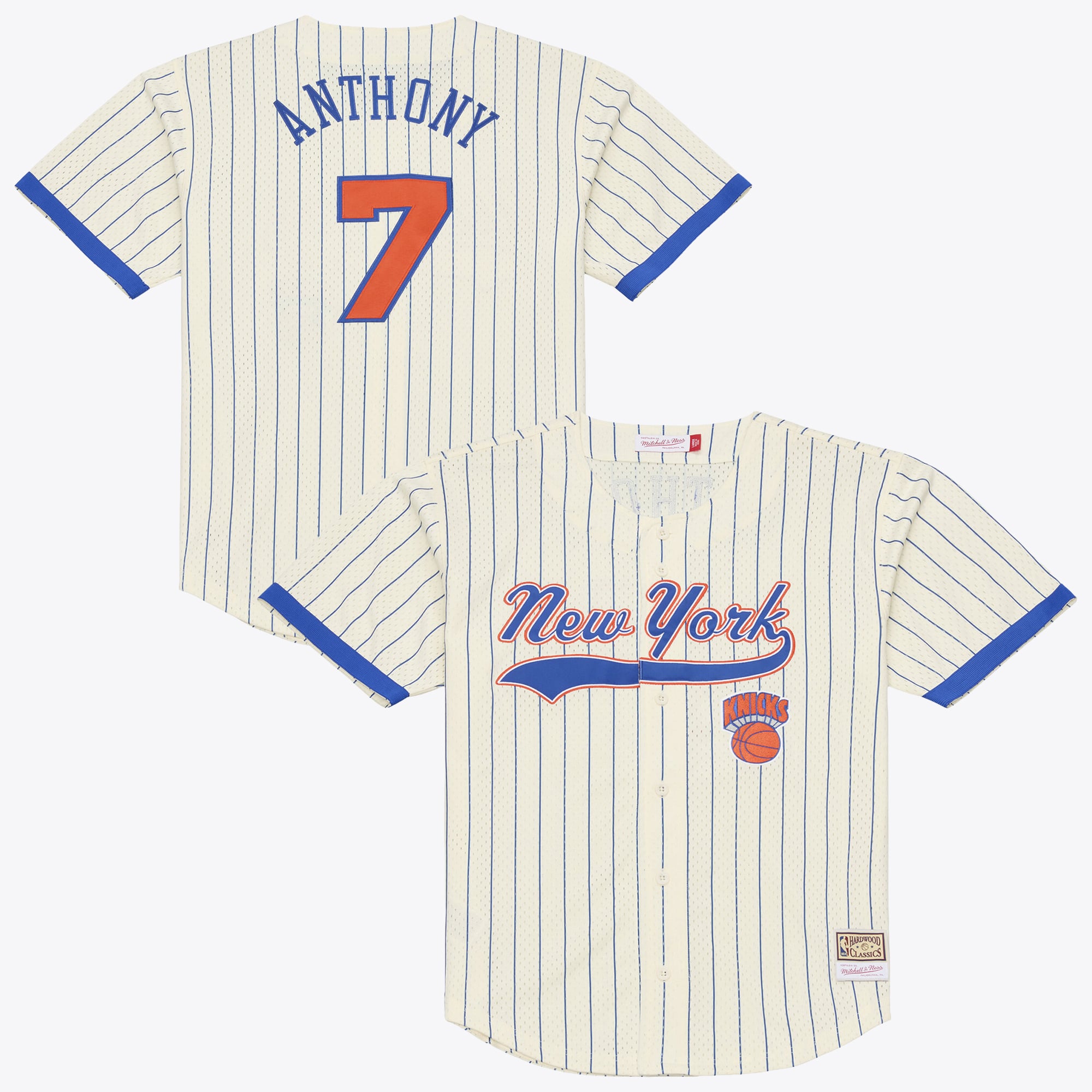 Carmelo Anthony New York Knicks Retro Player Mesh Button-Front Jersey - Cream