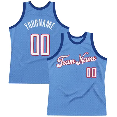 Custom Light Blue White-Red Throwback Basketball Jersey - Script Royal Trim