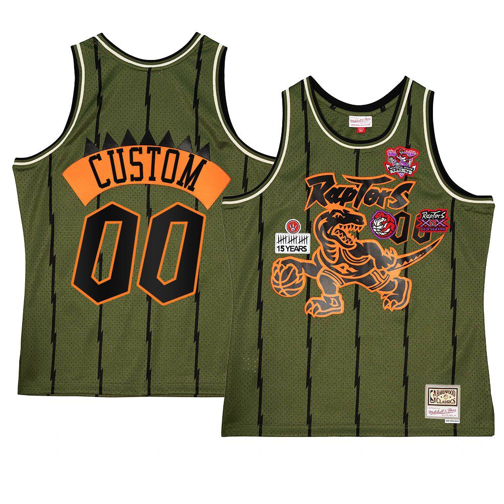 Custom Toronto Raptors Military Flight patchs Green Jersey Throwback