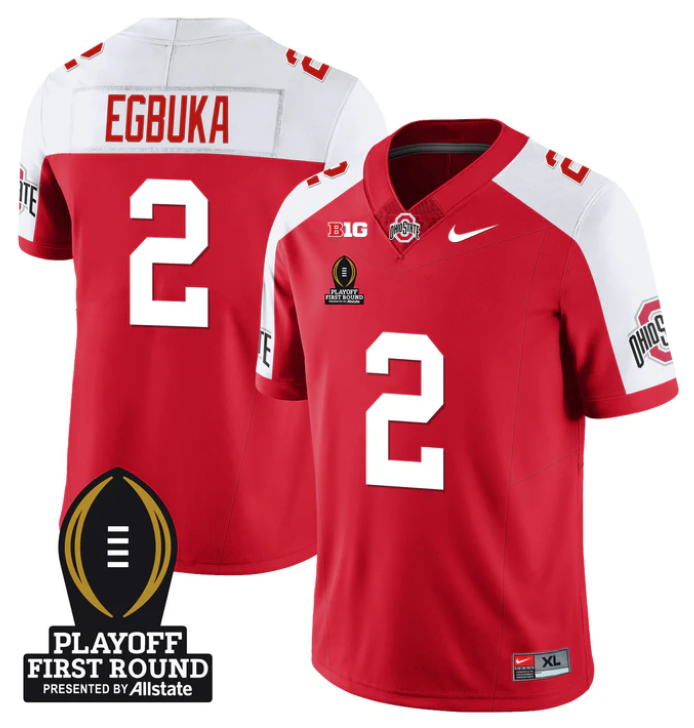 Emeka Egbuka #2 Ohio State Buckeyes Playoff First Round Patch Limited Jersey