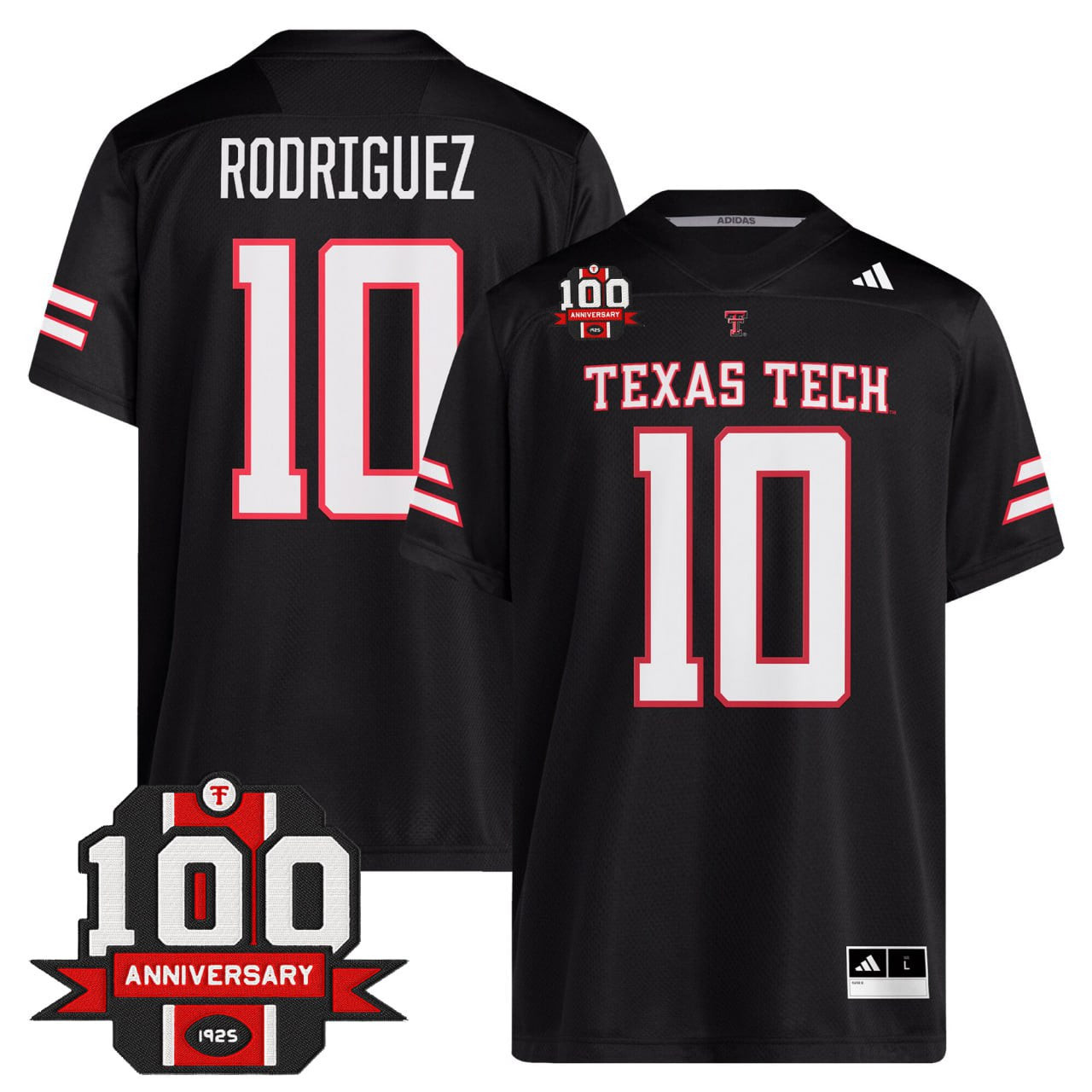 Jacob Rodriguez #10 Texas Tech Red Raiders 100th Anniversary Patch Limited Jersey - Black