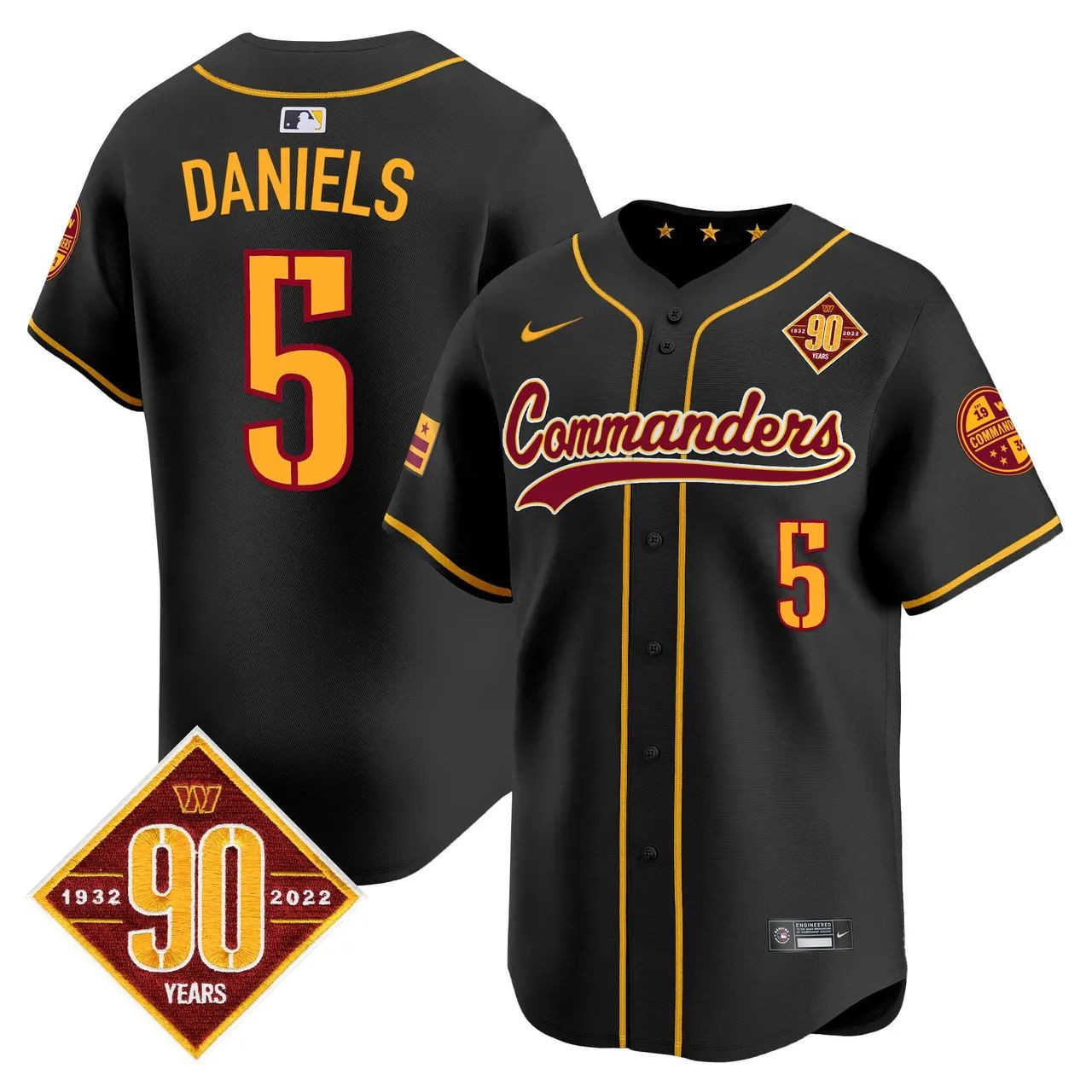 Jayden Daniels Washington Commanders 90th Anniversary Patch Premier Limited Jersey - Black