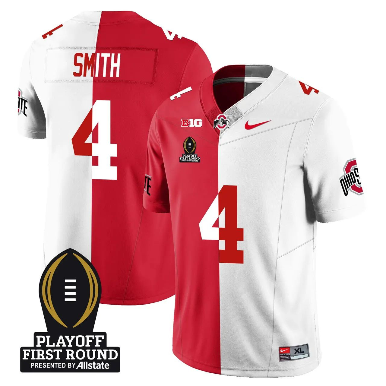 Jeremiah Smith #4 Ohio State Buckeyes Playoff First Round Patch Limited Jersey - Split