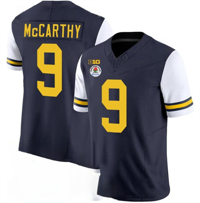 J.J. McCarthy #9 2023 M.wolverines F.U.S.E. Rose Bowl Patch Limited Jersey - Navy White