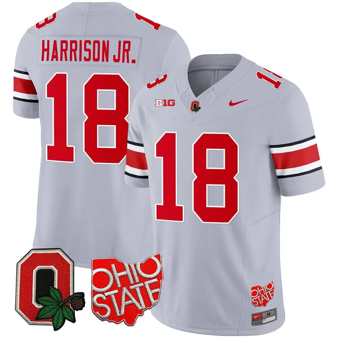 Marvin Harrison Jr. Ohio State Buckeyes Logo Patch Limited Jersey - Gray