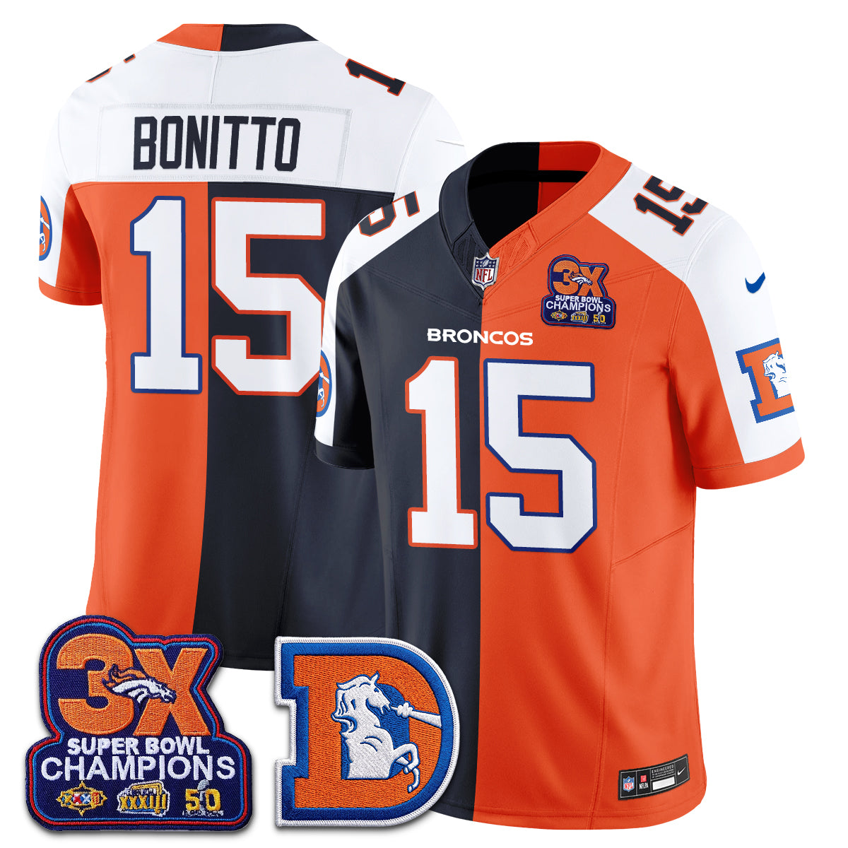 Nik Bonitto Denver Broncos Throwback Split Jersey Stitched - Alternate Split