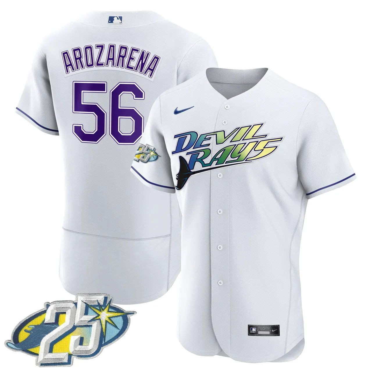 Randy Arozarena #56 Tampa Bay Rays 25th Anniversary Patch Limited Flex Base Jersey - White
