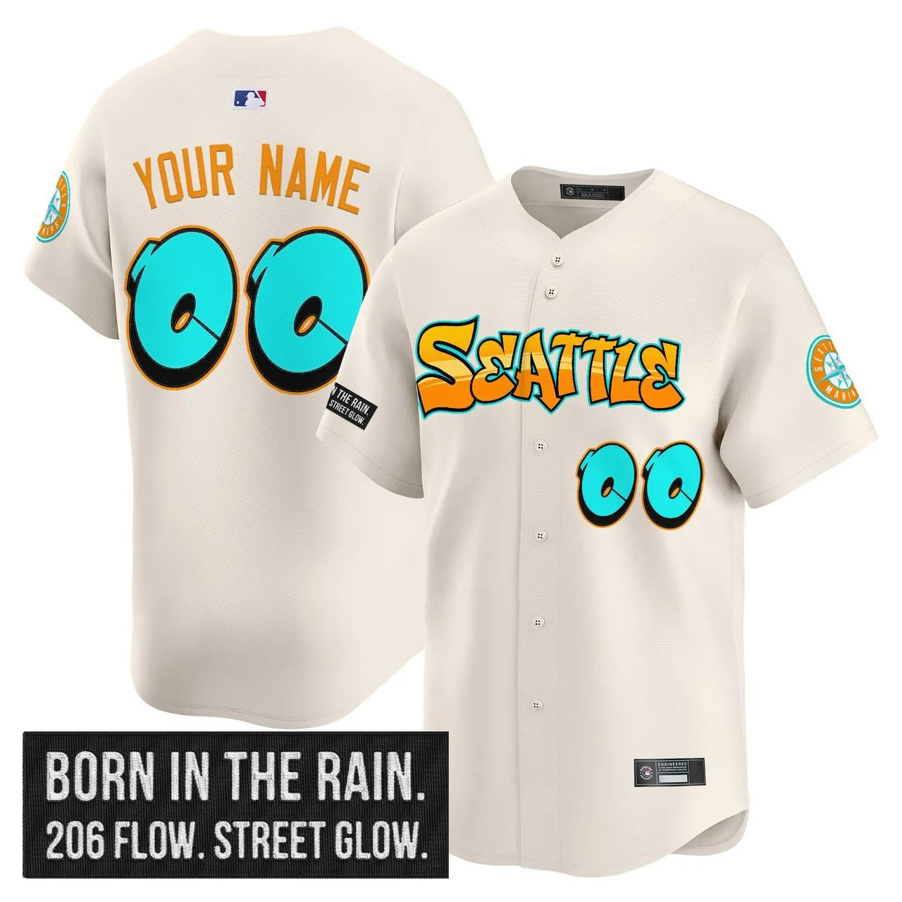 Seattle Mariners Cream 'Graffiti Emerald Drop Edition' Custom Stadium Jersey
