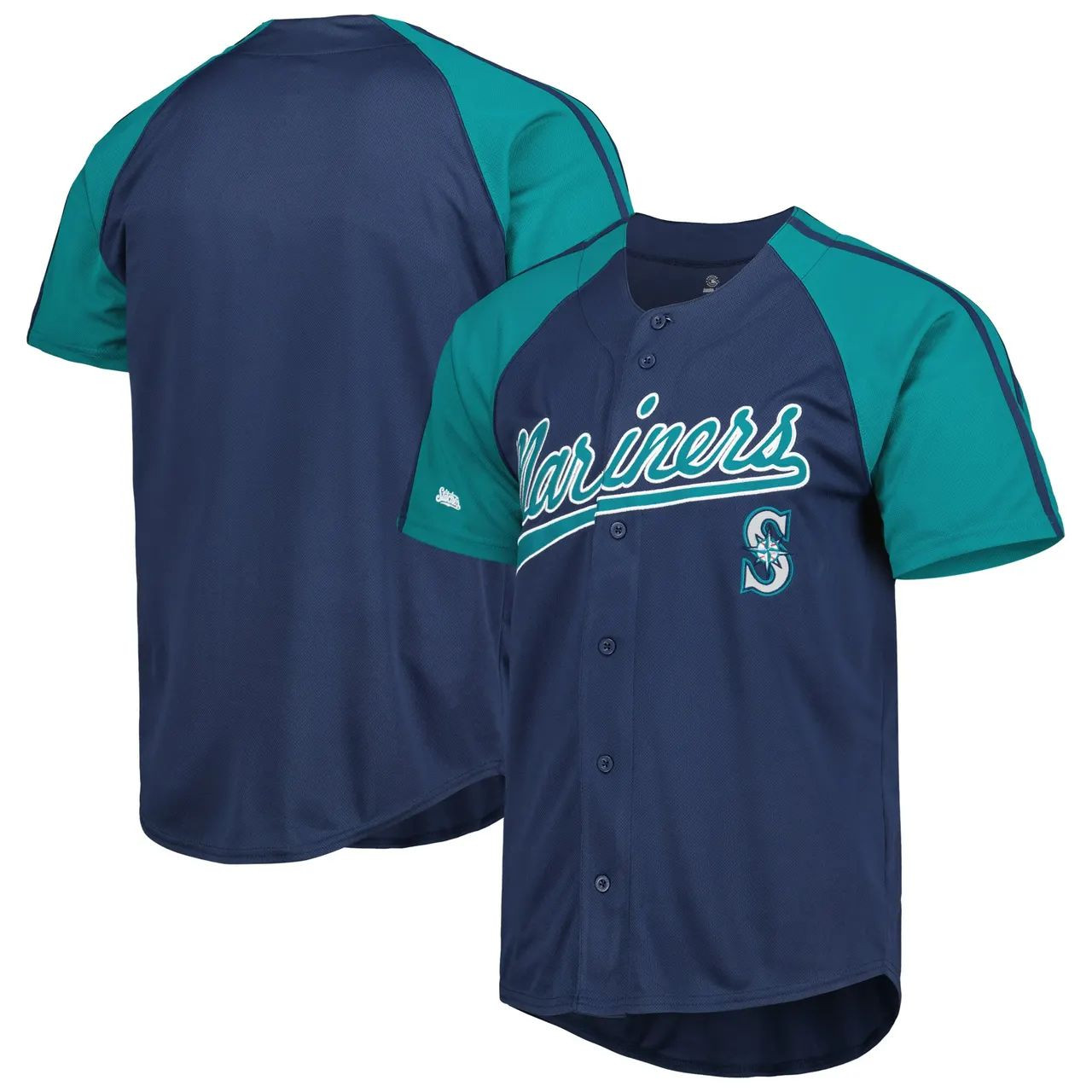 Seattle Mariners Navy Stitches Button-Down Raglan Stadium Jersey