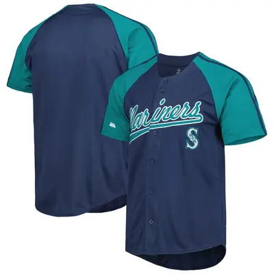 Seattle Mariners Navy Stitches Button-Down Raglan Stadium Jersey