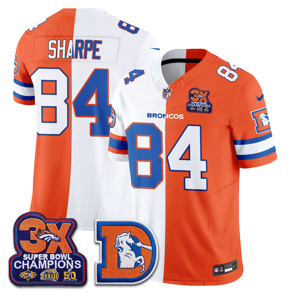 Shannon Sharpe Denver Broncos Throwback Split Jersey Stitched - White Orange