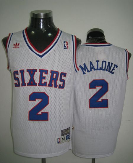 Throwback 76ers #2 Malone White Jersey