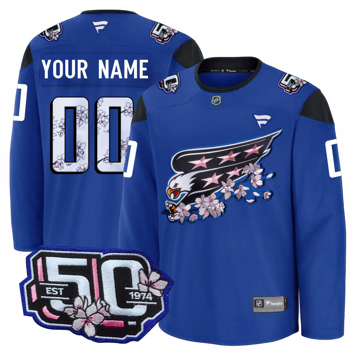 Washington Capitals 50th Anniversary Premium Custom Jersey Stitched - Cherry Blossom