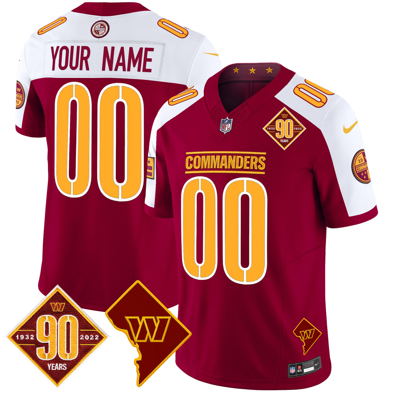 Washington Commanders 90th Anniversary and Home Patch Custom Limited Jersey