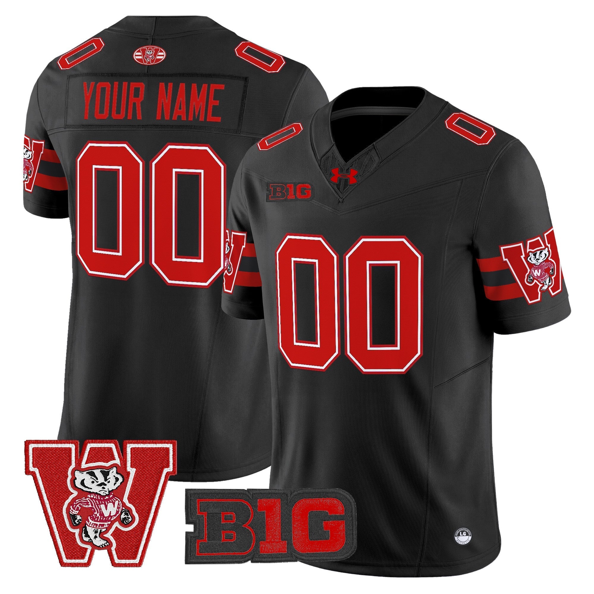 Wisconsin Badgers Throwback Custom Jersey Stitched - Black